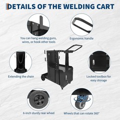 Welding Cart Lockable Cabinet, 2 Tier Heavy Duty Welder Cart for Mig Welder with