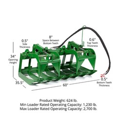 Titan Attachments 60in Root Grapple Bucket Attachment Fits John Deere Loaders