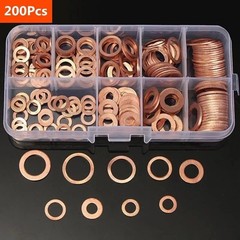 Copper Washer Gasket Nut and Bolt Set Flat Ring Seal Assortment Kit with Box M