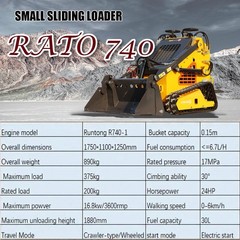 New 24HP Mini Skid Steer Loader 4-in-1 Bucket 3-Stage Pump Hydraulic System