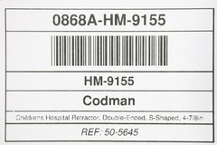 Codman 50-5645 Childrens Hospital Retractor, Double-Ended, S-Shaped, 4-7/8in