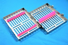2 GERMAN DENTAL AUTOCLAVE STERILIZATION CASSETTE BOX TRAY FOR 10 INSTRUMENT-PINK