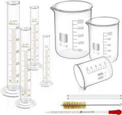 11Pcs Glass Beaker Set 50/100/250 ml Glass Graduated Cylinder 5/10/25/50 ml