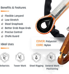 Proclimb Arborist Lanyard by – 1/2 in X 10 Ft Polyester, Steel Snap Hook, Adjus