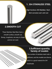 12 PCS 1/8 x 12in 304 Stainless Steel Round Rod Metal Shaft Smooth Rods
