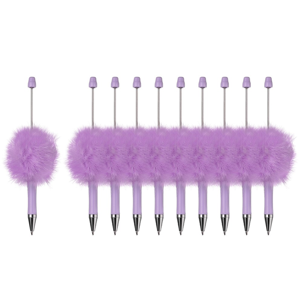 10Pcs Fluffy Beadable Pens, Plastic Bead Pen for DIY Beads, Candy Purple