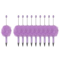 10Pcs Fluffy Beadable Pens, Plastic Bead Pen for DIY Beads, Candy Purple