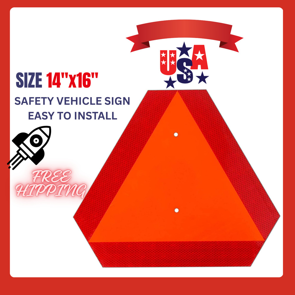 Reflective Slow Moving Vehicle Sign | 14″ x 16″ Heavy Duty Triangle for Tractors