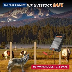 24 Hour Solar Electric Fence Charger, 10 Miles, Up to 10200v Output Range Electr