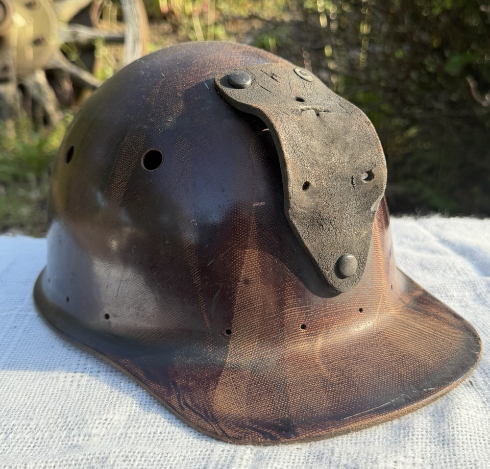 Rare 1930s MSA Skullgard Cap Style Mining Hard Hat Bakelite Leather Lamp Bracket