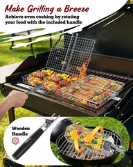 Grill Baskets for Outdoor Grilling, 3PCS Grilling Baskets with Removable Handle,