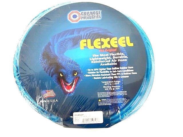 Coilhose Pneumatics PFE41004T FLEXEEL 1/4 x 100′ Hose 1/4″ MPT Fittings Blue