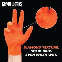 GLOVEWORKS 8 Mil Orange Nitrile Gloves, Large, 2 Boxes of 100