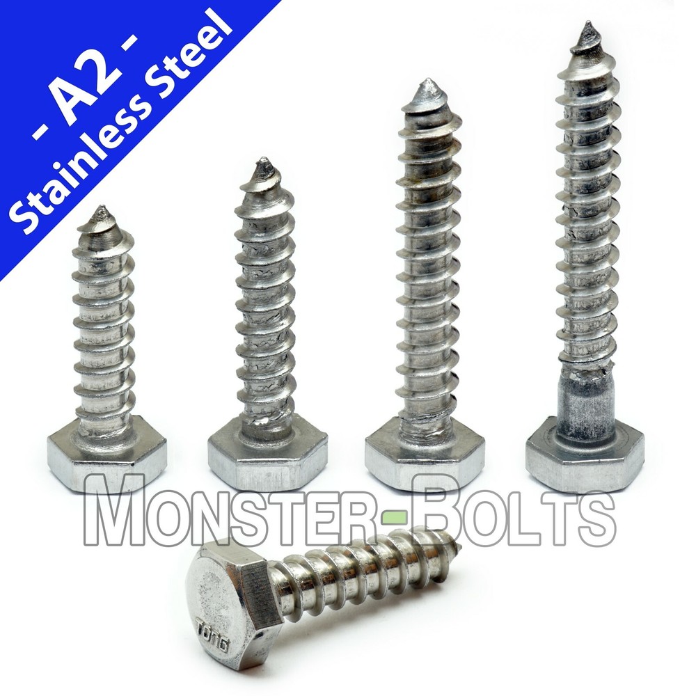 3/8″ Stainless Steel Hex Lag Screws / Lag Bolts, 18-8 (A2) (aka Coach Screw)