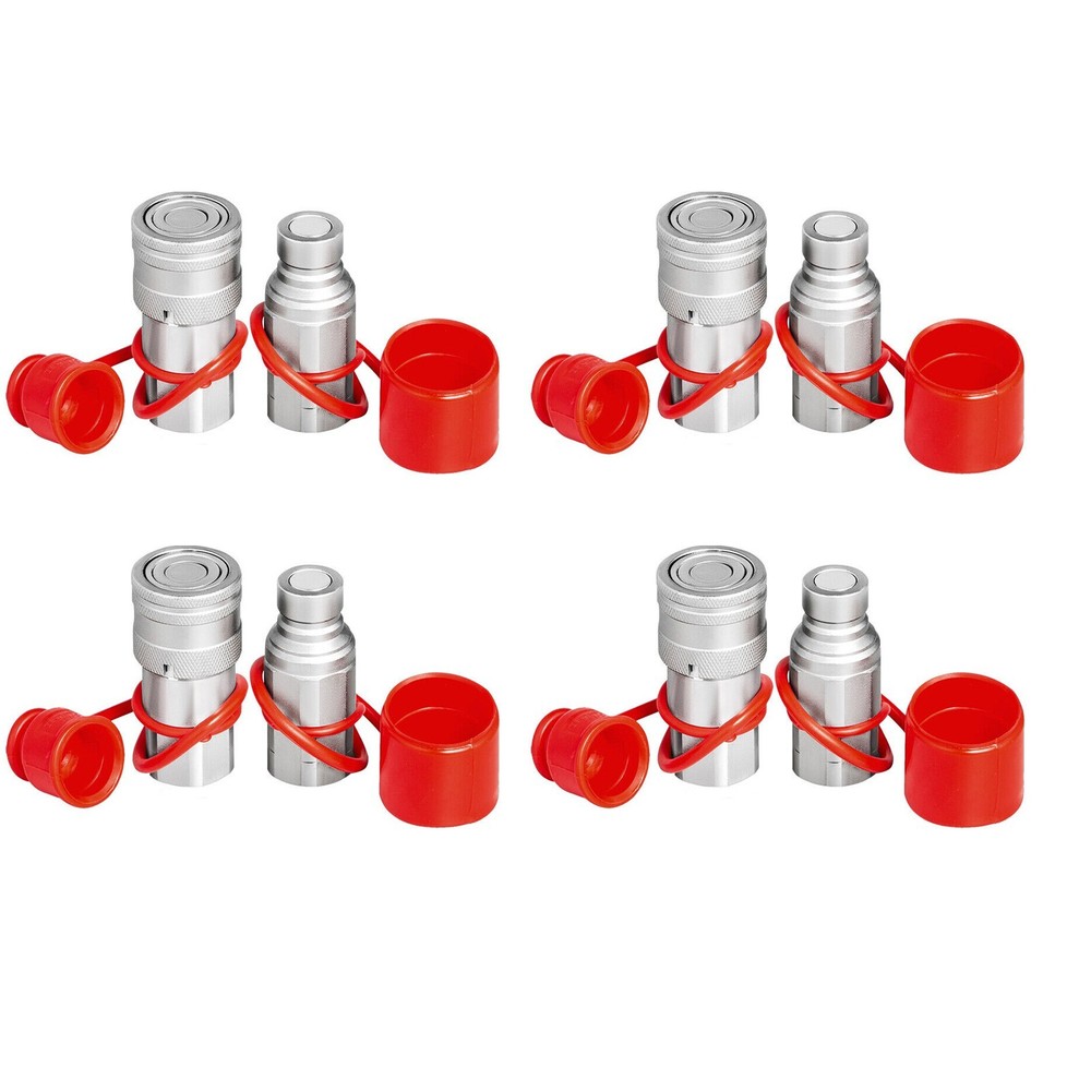 4 SETS 1/2″ Flat Face Hydraulic Coupler Quick Connect Skid Steer Bobcat
