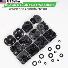 650-Pieces Nylon Flat Washer M3, M4, M5, M6, M8, M10, M12 millimeters, Black