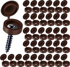 HNYYZL Plastic Hinged Screw Covers – Brown, Snap Washer Caps with Flip 100 PCS