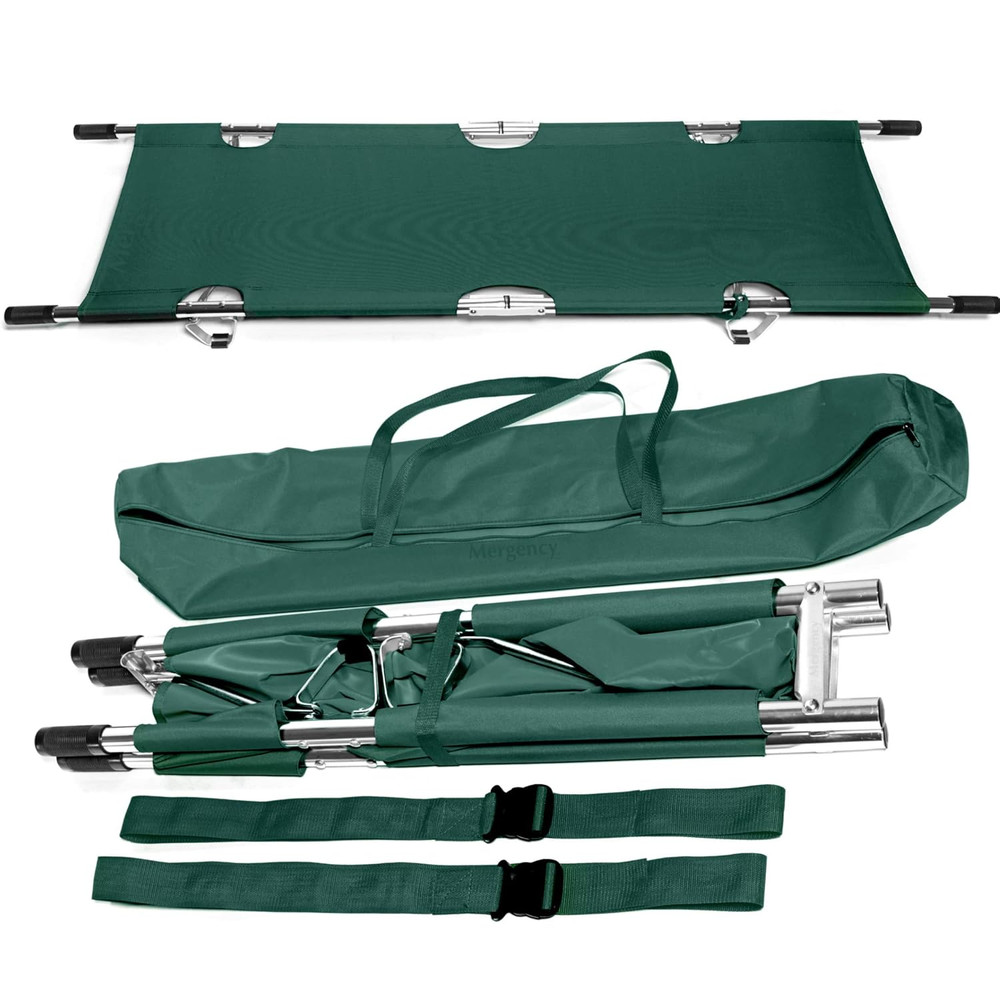 Portable Aluminum Folding Stretcher with Heavy Duty Handles – Green