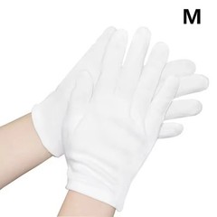 1 Pair White Cotton Full Finger Gloves for Driving Work Service Use