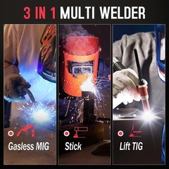 3 IN 1 Welder 140A Gasless Flux MIG/Lift Tig/Stick Welding Machine 110V Inverter