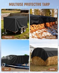 HIRALIY 20 Mil Heavy Duty Waterproof Tarp, 10x10ft Black Tarpaulin with Reinf…