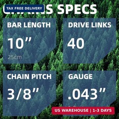 10 Inch Chainsaw Chain R40 .043” Gauge 3/8″ LP Pitch 40 Drive Links, 10-inch Re