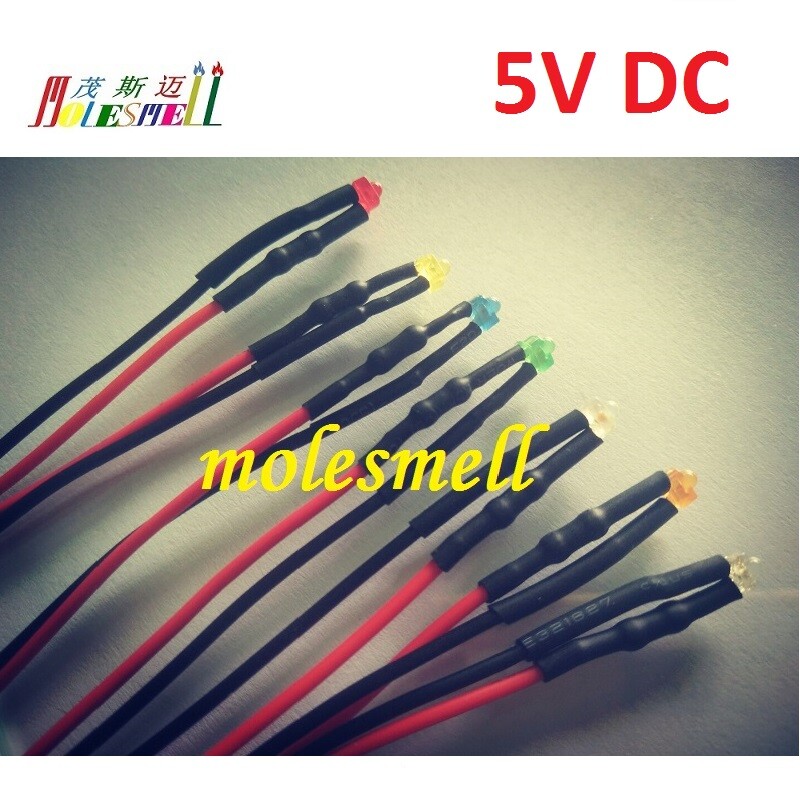 1.8mm 5V Pre-Wired Red Yellow Blue Green White Orange UV Pink Warm white Leds