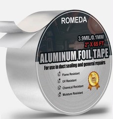 Aluminum Foil Tape 2″ x 65ft | 3.9 Mil High-Temp HVAC Tape for Ductwork & Vents