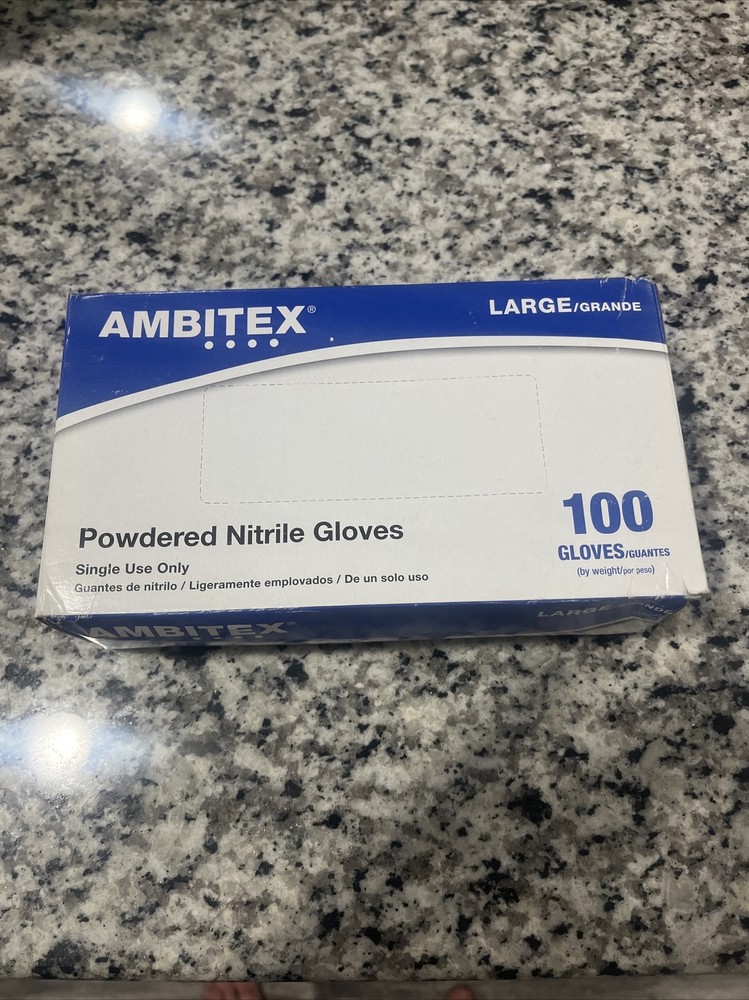 Ambitex NLG5101 Nitrile Exam Gloves, Large, Box of 100 Count