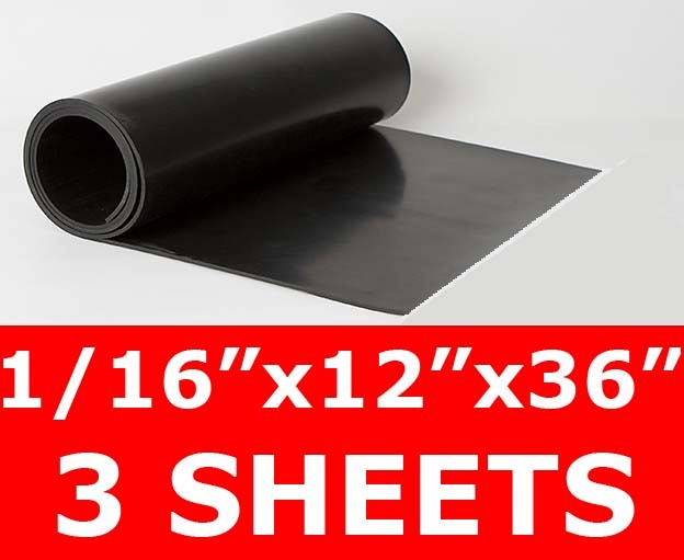 3 SHEETS 1/16″ thick Neoprene Rubber Sheet 12″ x 36″ Long Smooth