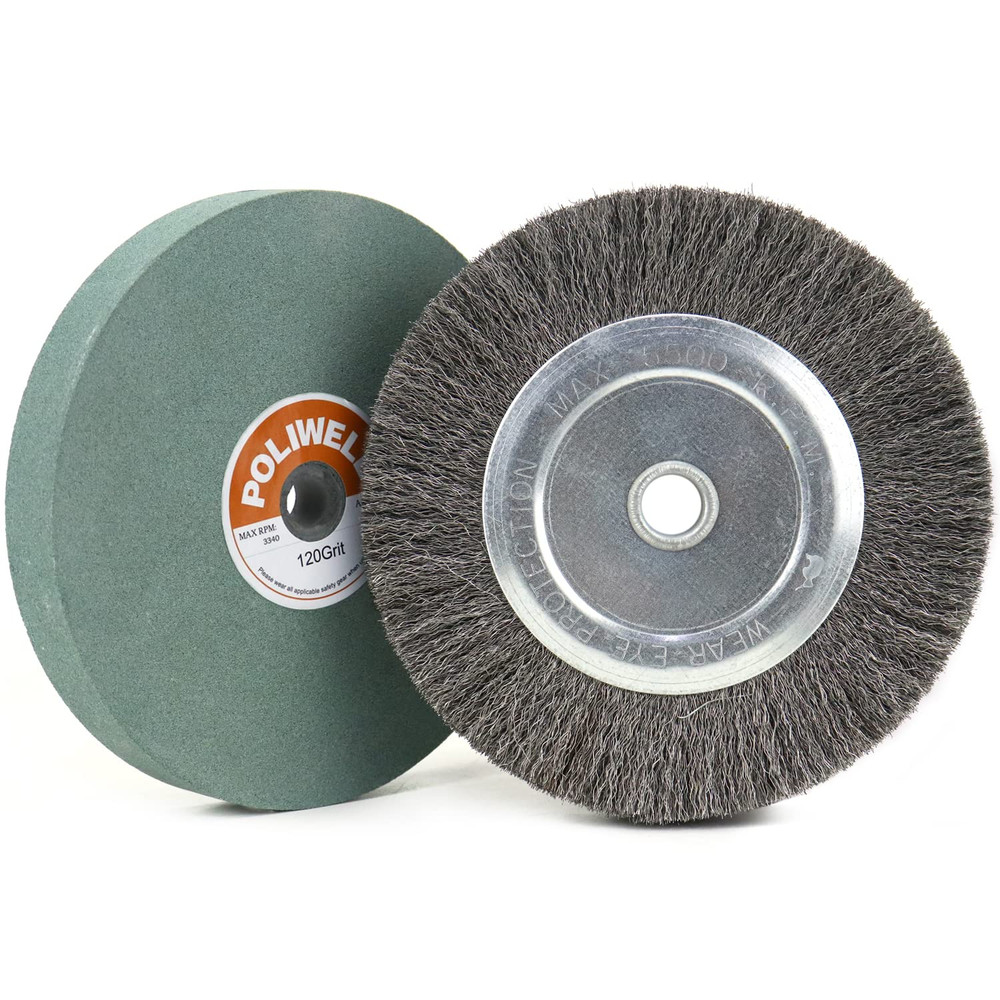 6 Inch Bench Grinder Grinding Wheel & Wire Wheel Brush with 1/2” Arbor, 120 Gri