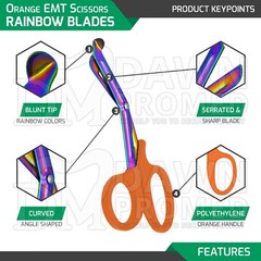 10 EMT Scissors 7.25″ Rainbow Blades with Orange Handle Utility Shears German G