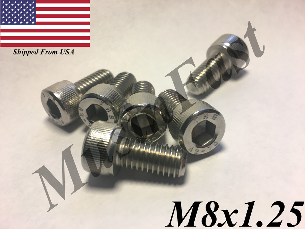 M8x1.25 Socket Head Cap Screw 12mm-55mm Stainless Steel 18-8 A2 ISO:4762 DIN:912