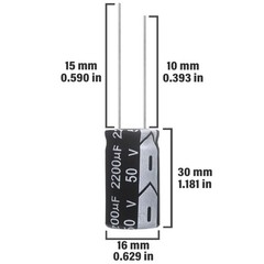 2200uF 50V 16x30mm Aluminum Electrolytic Capacitor 2200 MFD 50 Volt 16×30 (10