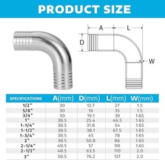 Stainless Steel Sanitary 90 Degree Elbow Fitting 1.25″ Barbed x 1.25″ Barb C642