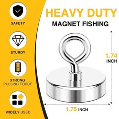 DIYMAG Neodymium Fishing Magnets, 200 Lbs(90 KG) Pulling Force Rare Earth Magnet