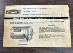 Dayton Gearmotor Model 5K940, 60RPM, 1/4Hp Ratio 29:1, 60Hz