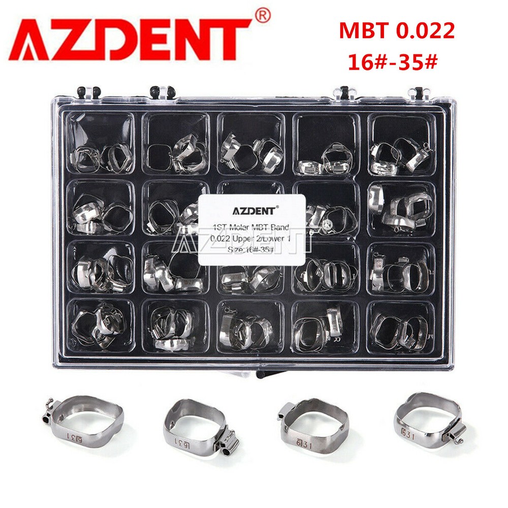 80pcs AZDENT Dental Orthodontic 1st Molar Bands with Buccal Tube MBT.022 16#-35#