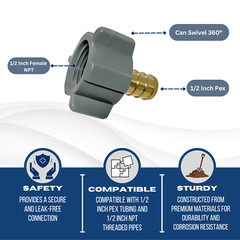 20 Pcs. 1/2″ Pex X 1/2″ Female Swivel Adapter, 1/2″ Pex Female Swivel 25-2-1=20