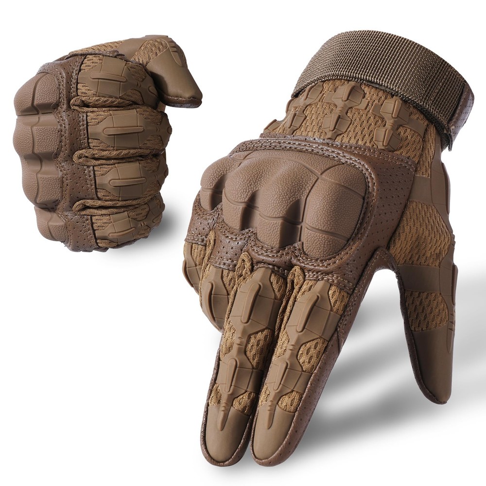 Touchscreen Anti-Slip Full Finger Gloves for Men Brown Large