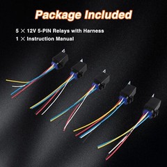 5Pin 12V 40/30 AMP 12V DC Waterproof Automotive Relay & Heavy Duty 12AWG Harness