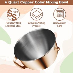 Copper Color Stainless Steel 6 Quart Mixing Bowl for Large, Radiant