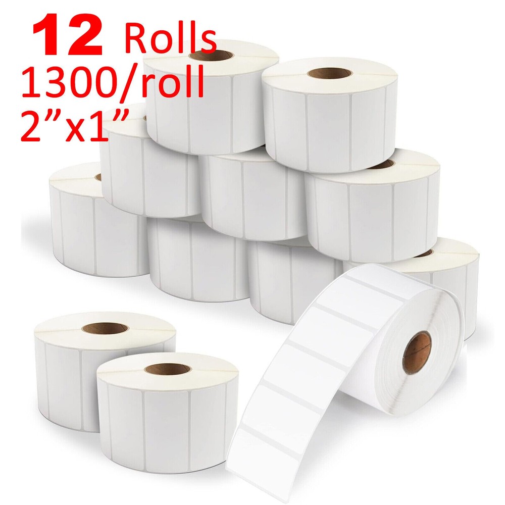 12Roll 2″x1″ Direct Thermal Labels 1300/Roll Barcode SKU UPC FBA for Zebra Rollo