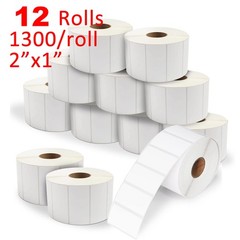 12Roll 2″x1″ Direct Thermal Labels 1300/Roll Barcode SKU UPC FBA for Zebra Rollo