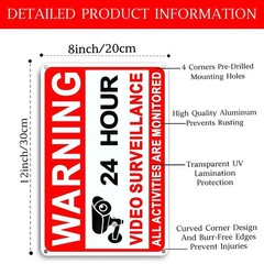 4 Pack Video Surveillance Signs, 8 x 12 Inch Aluminum Camera Signs, CCTV