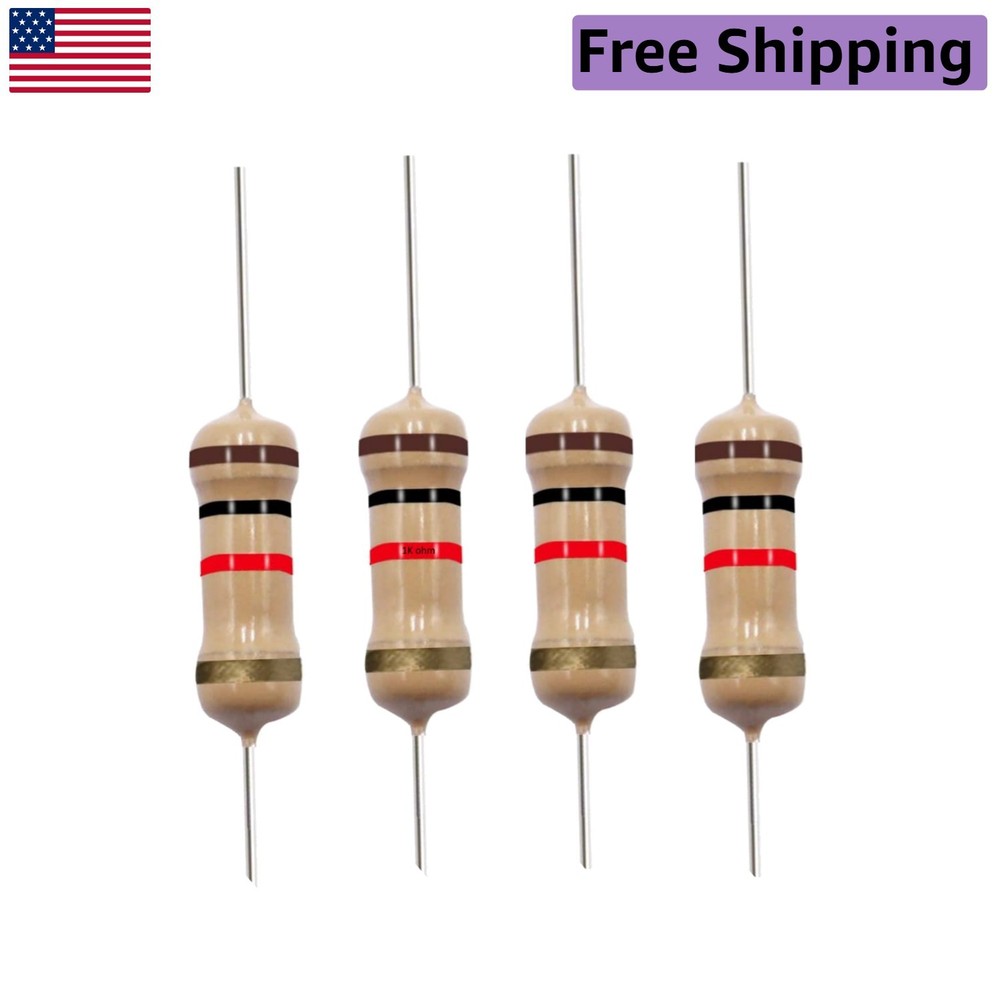 1K Ohm Carbon Film Single Fixed Resistor 1/4 W 0.25 Watts 5% Tolerance, 1K R,…