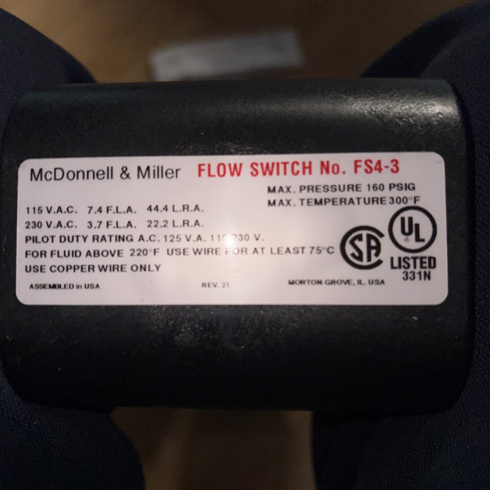 McDonnell & Miller FS4-3 General Purpose Liquid Flow Switch 160 PSI