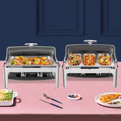 1 OR 3-compartment Roll Top Chafing Dish Buffet Set Pan Chafer Stainless Steel