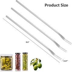 3 PCS Stainless Steel Pickle Fork, 8.6 Inch Long Handle Olive Fork, Cocktail