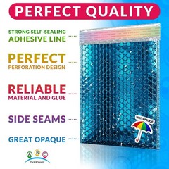 6.5 x 10.5 Blue Metallic Bubble Mailers Padded Envelopes Self-Sealing 250 Pack